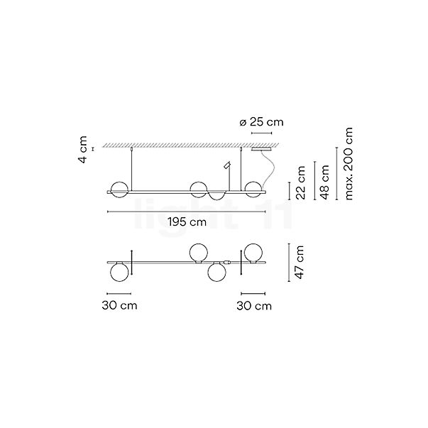 Vibia Palma Hanglamp LED lineair - 4-lichts grafiet - casambi schets