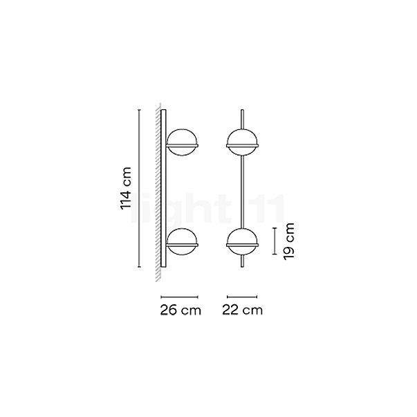 Vibia Palma Wandlamp LED verticaal - 2-lichts grafiet - dali schets