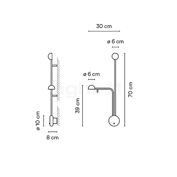 Vibia Pin Lampada da parete LED 2 fuochi crema - sinistra - vista in sezione