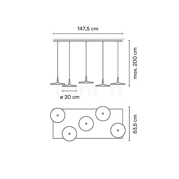 Vibia Skan Lampada a sospensione LED 5 fuochi beige - Dali - vista in sezione