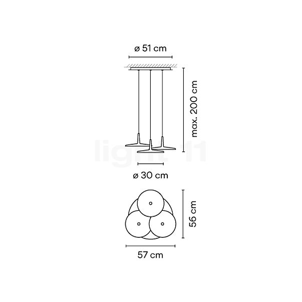 Vibia Skan Suspension LED 3 foyers blanc - Casambi - vue en coupe