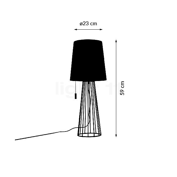 Villeroy & Boch Mailand, lámpara de sobremesa negro - alzado con dimensiones