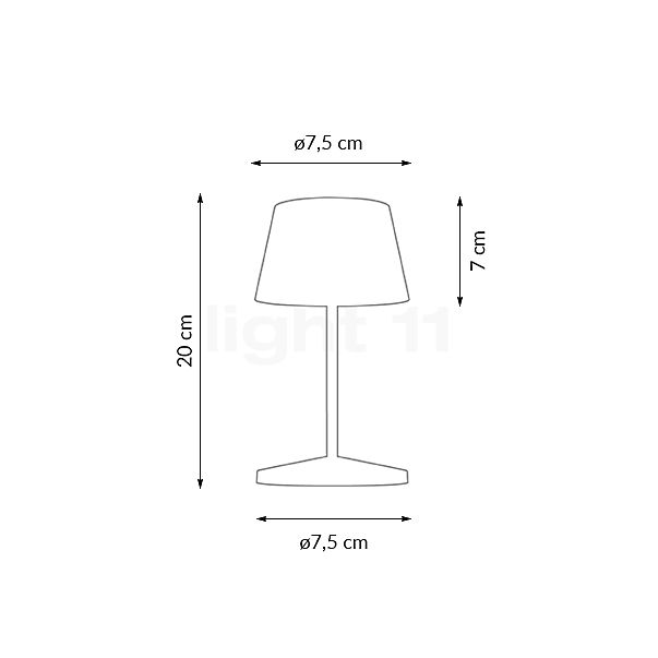 Villeroy & Boch Seoul 2.0, lámpara recargable LED antracita - ø7,5 cm - alzado con dimensiones