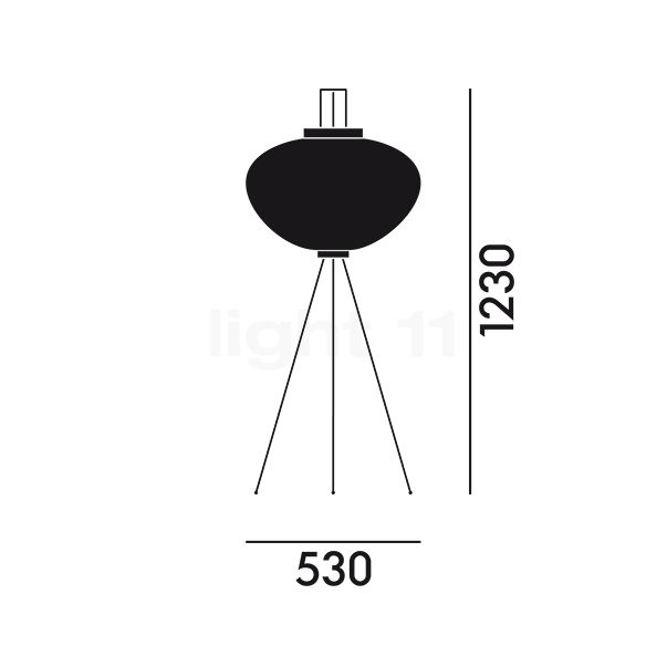 Vitra Akari 10A, lámpara de pie 10A - alzado con dimensiones