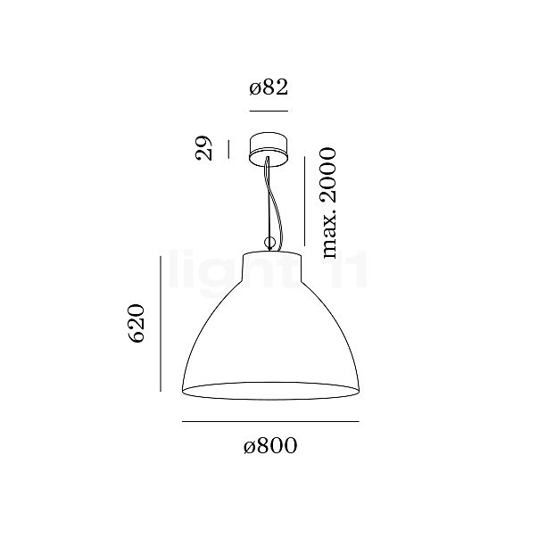 Wever & Ducré Bishop 8.0, lámpara de suspensión blanco - alzado con dimensiones