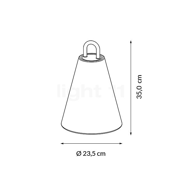 Wever & Ducré Costa, lámpara recargable LED cónico naranja - alzado con dimensiones