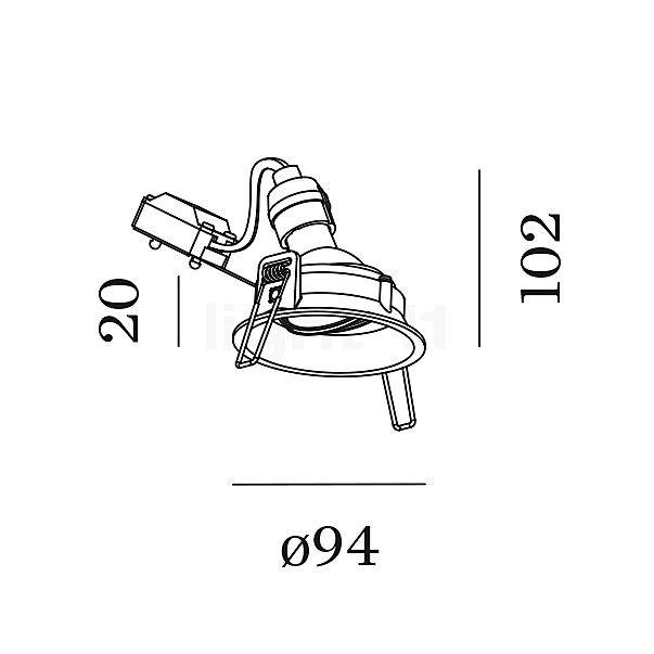 Wever & Ducré Deep Adjust 1.0, foco empotrable bronce - alzado con dimensiones