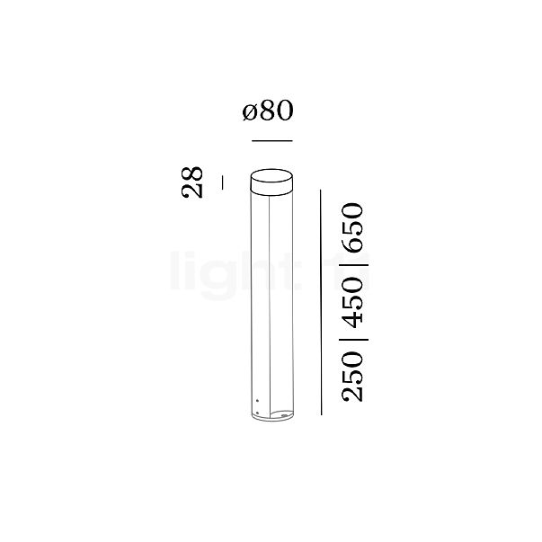 Wever & Ducré Gate 1.0 Bolderarmatuur LED antraciet - 65 cm - 2.700 K schets