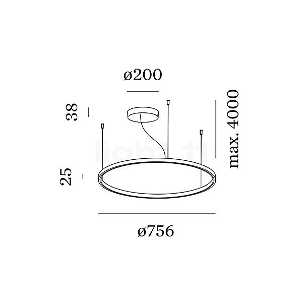 Wever & Ducré Kujo 3.0 Suspension LED noir mat - vue en coupe