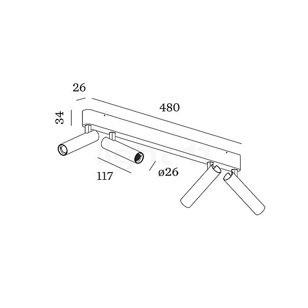 Wever & Ducré Match 4.0 Loftlampe LED sort mat - 3.000 K skitse