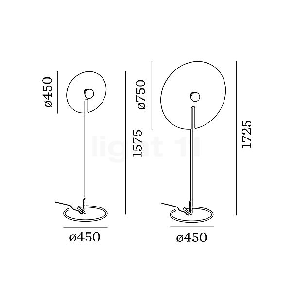 Wever & Ducré Mirro Gulvlampe guld, ø45 cm skitse