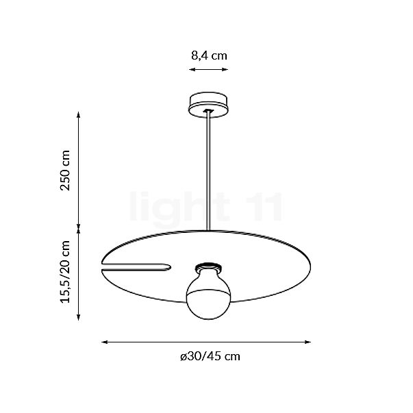 Wever & Ducré Mirro Lampada a sospensione dorato, ø45 cm - vista in sezione