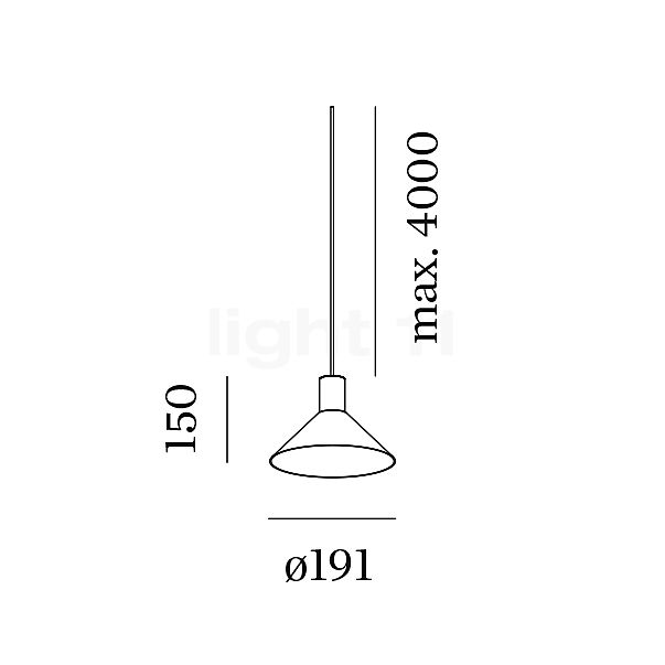Wever & Ducré Odrey 1.6 Lampada a sospensione rosone nero/paralume nero - vista in sezione