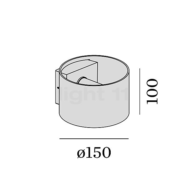 Wever & Ducré Ray 1.0, lámpara de pared LED cobre - 1.800-2.850 K - dim-to-warm - alzado con dimensiones