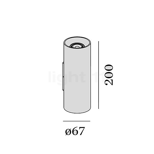 Wever & Ducré Ray Mini  2.0, lámpara de pared negro - alzado con dimensiones