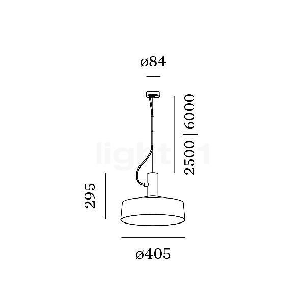 Wever & Ducré Roomor 1.3, lámpara de suspensión PAR16 negro/fieltro - 2,5 m - alzado con dimensiones