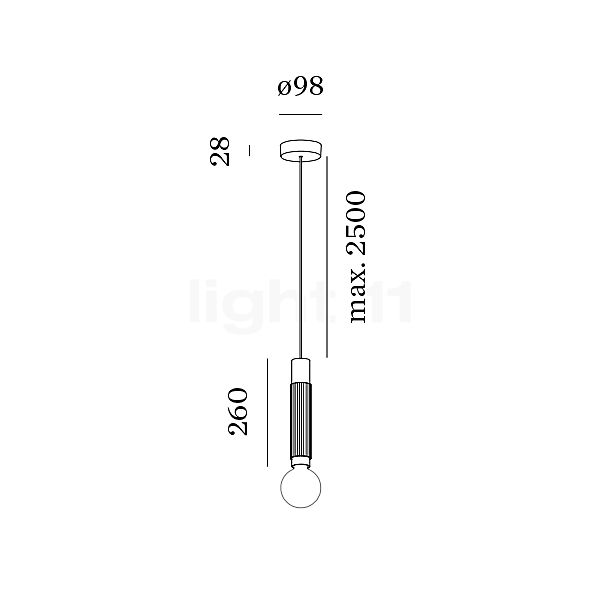 Wever & Ducré Trace 2.0, lámpara de suspensión negro/aluminio - alzado con dimensiones