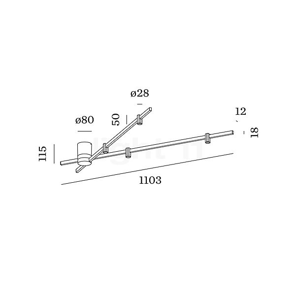 Wever & Ducré Trace Spin 1.0, lámpara de techo LED negro mate/champán - alzado con dimensiones