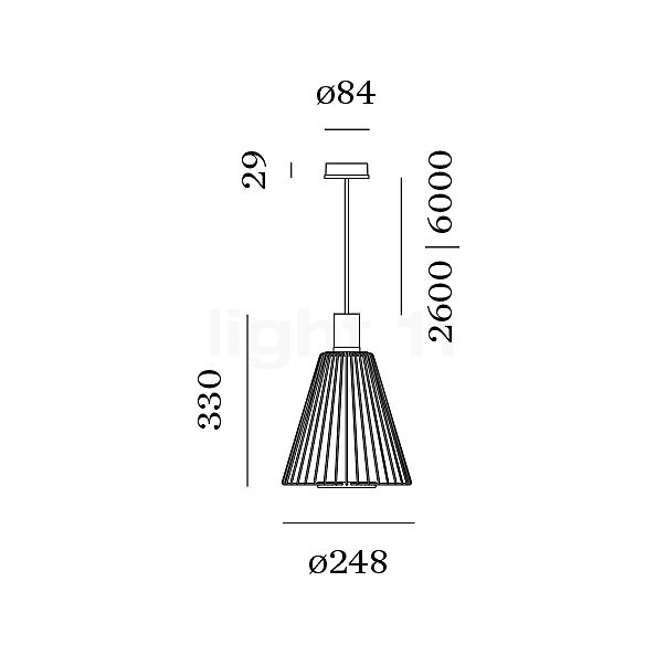 Wever & Ducré Wiro 1.0 Cone, lámpara de suspensión negro - alzado con dimensiones