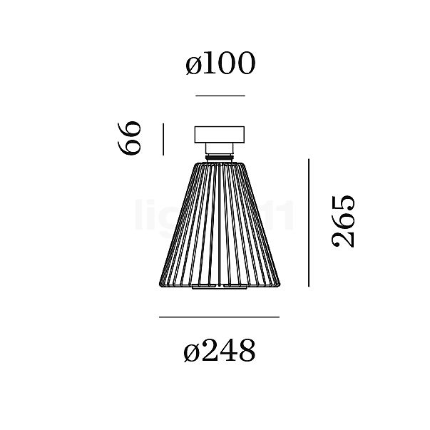 Wever & Ducré Wiro 1.0 Cone, lámpara de techo negro - alzado con dimensiones