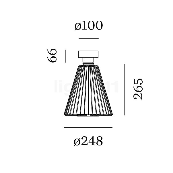 Wever & Ducré Wiro 1.0 Cone, lámpara de techo óxido - alzado con dimensiones