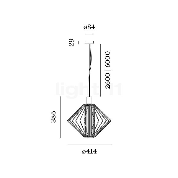Wever & Ducré Wiro 1.0 Diamond, lámpara de suspensión cobre - alzado con dimensiones