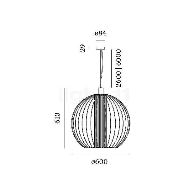 Wever & Ducré Wiro 1.0 Globe, lámpara de suspensión negro - alzado con dimensiones