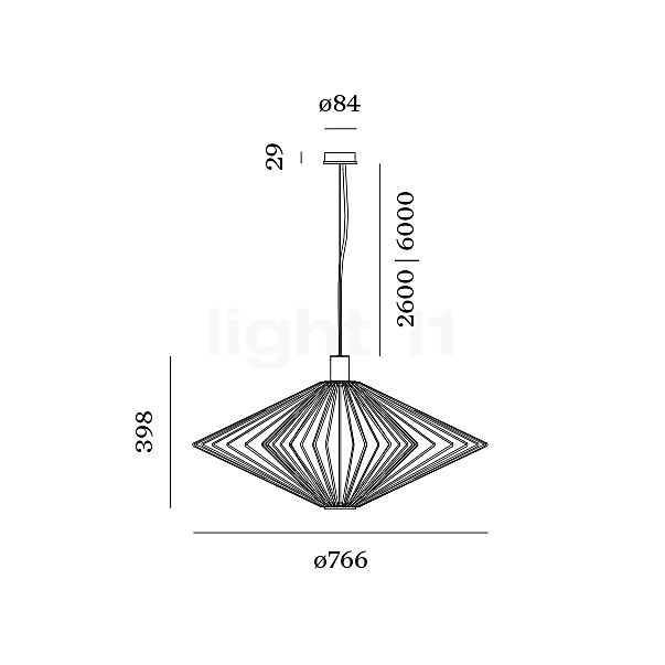 Wever & Ducré Wiro 2.0 Diamond, lámpara de suspensión negro - alzado con dimensiones