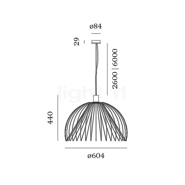 Wever & Ducré Wiro 2.0 Globe, lámpara de suspensión negro - alzado con dimensiones