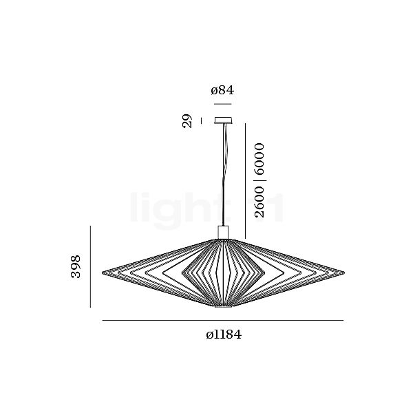Wever & Ducré Wiro 3.0 Diamond, lámpara de suspensión cobre - alzado con dimensiones