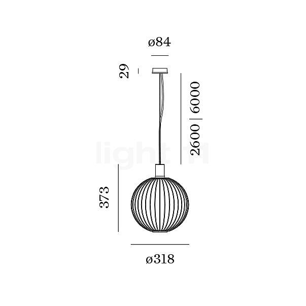 Wever & Ducré Wiro 4.0 Globe, lámpara de suspensión negro - alzado con dimensiones
