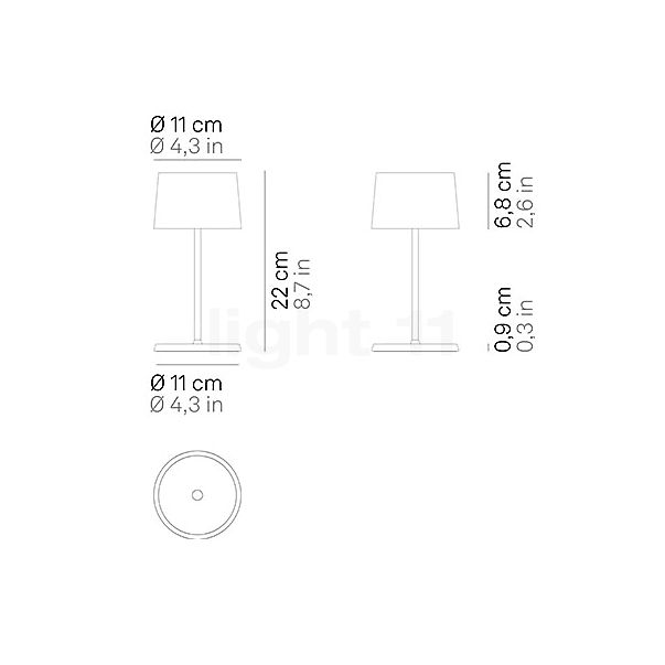 Zafferano Olivia Acculamp LED donkergrijs - 22 cm , uitloopartikelen schets