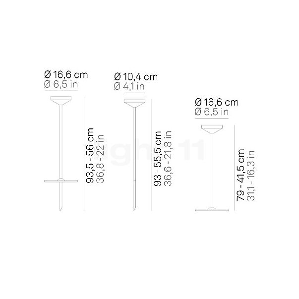 Zafferano Pie para Pina lámpara recargable LED negro - alzado con dimensiones