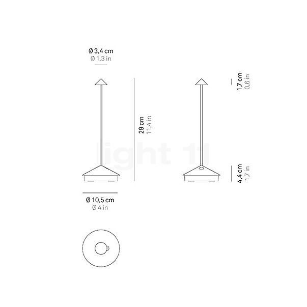 Zafferano Pina Lampe rechargeable LED gris foncé - vue en coupe