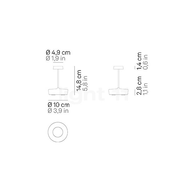 Zafferano Swap Acculamp LED wit - 15 cm , uitloopartikelen schets