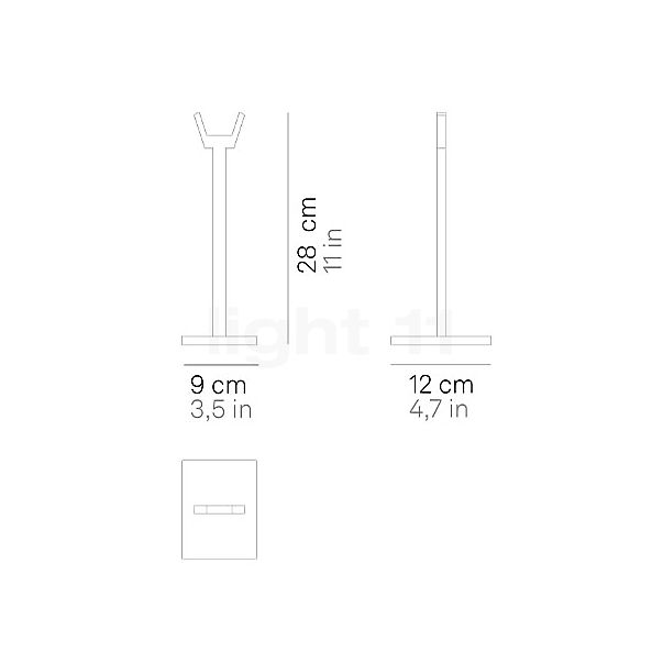 Zafferano base de mesa para Pencil lámpara recargable LED transparente - alzado con dimensiones