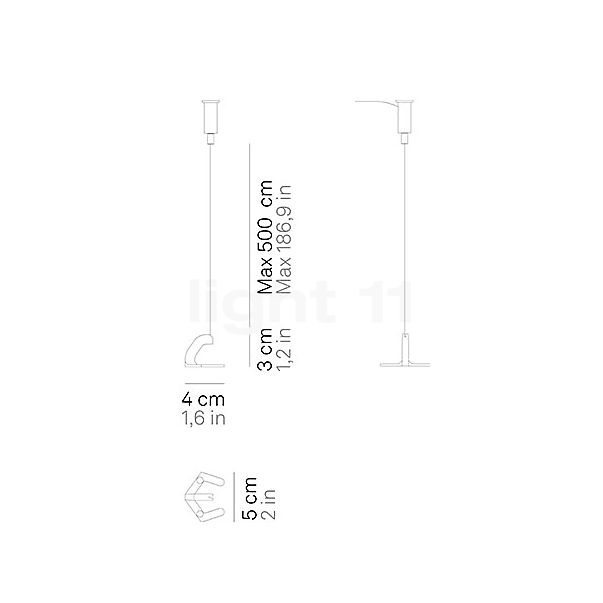 Zafferano kit de suspensión para Pencil lámpara recargable LED blanco - vertical - alzado con dimensiones