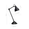 Dimensions du luminaire DCW Lampe Gras No 205 Lampe de table noire cuivre/blanc en détail - hauteur, largeur, profondeur et diamètre de chaque composant.