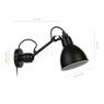 Dimensiones del/de la DCW Lampe Gras No 304 CA, lámpara de pared negra negro al detalle: alto, ancho, profundidad y diámetro de cada componente.