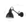 Målene for DCW Lampe Gras No 304 Væglampe sort hvid/kobber: De enkelte komponenters højde, bredde, dybde og diameter.