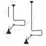 Measurements of the DCW Lampe Gras No 312 pendant light black in detail: height, width, depth and diameter of the individual parts.
