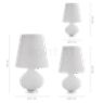 Measurements of the Fontana Arte Fontana 1853 Table Lamp white - small in detail: height, width, depth and diameter of the individual parts.