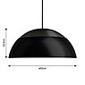 Measurements of the Louis Poulsen AJ Royal Pendant Light LED ø50 cm - black - 2,700 K - phase dimmer in detail: height, width, depth and diameter of the individual parts.