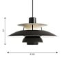 Measurements of the Louis Poulsen PH 5 Pendant Light Monochrome - black in detail: height, width, depth and diameter of the individual parts.