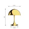 Measurements of the Louis Poulsen Panthella Table Lamp brass - 32 cm in detail: height, width, depth and diameter of the individual parts.