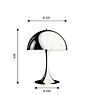 Measurements of the Louis Poulsen Panthella Table Lamp chrome glossy - 32 cm in detail: height, width, depth and diameter of the individual parts.