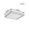 Measurements of the Paulmann Atria Shine Ceiling Light LED square chrome matt - 19 x 19 cm - 3,000 K - switchable , Warehouse sale, as new, original packaging in detail: height, width, depth and diameter of the individual parts.