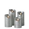 Sompex Shine Real Wax Candle LED ø7,5 cm, silver, set of 4, for battery , discontinued product